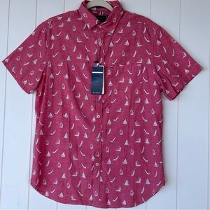 On the Road Men’s Button Up Shirt Sailboats Short Sleeved Slim Fit Size‎ Medium
